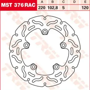 TRW Lucas Racing Racing Bremsscheibe hinten MST 376 RAC passend für Aprilia V4R 1000 Touno, Touno AP Echt