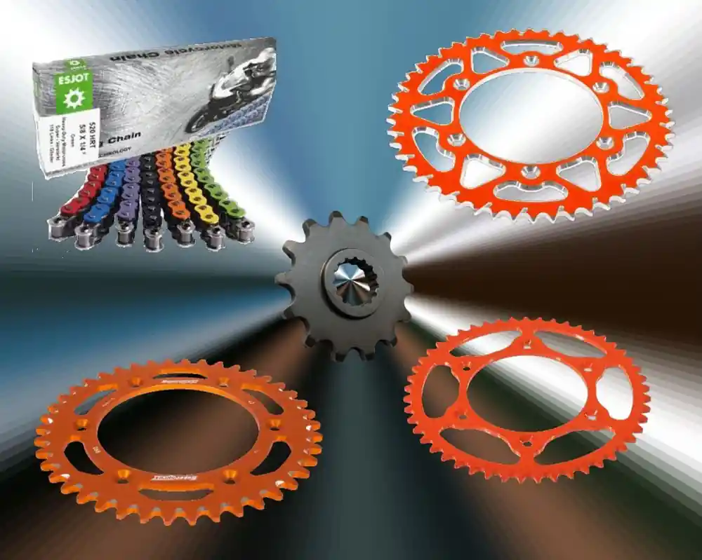 Esjot Kettensatz passend für KTM 125 EXC Enduro (Bj.93-99) 520HRT Kette orange Alu Ultralight Letzte Chance