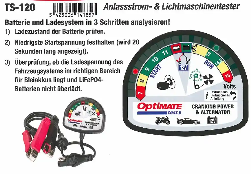 Optimate Tecmate TS-120 Anlassstrom und Lichtmaschinentester Preisknaller