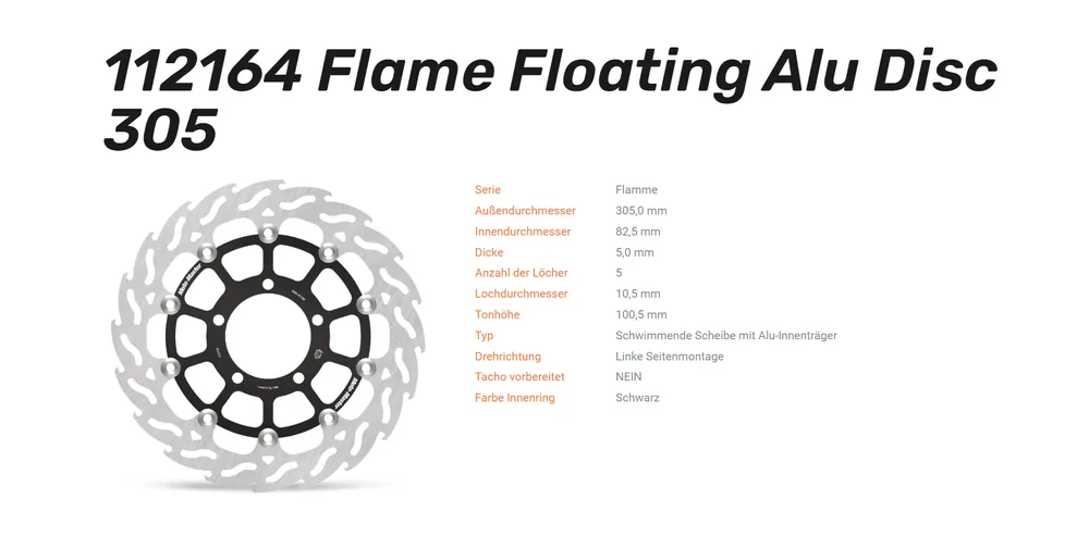 Moto-Master Bremsscheibe Flame Floating Alu Disc 305 links passend für Triumph Tiger; Bj. ab 2011 - Sale