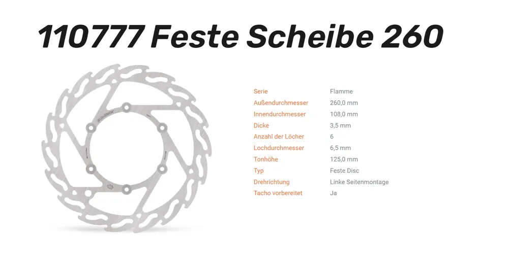 Moto-Master Bremsscheibe Flame vorn links Scheibe 260 - 110777 Solange Der Vorrat Reicht