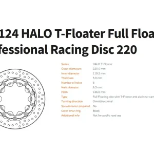 Bremsscheibe Halo Full T-Floating 5.0 Racing Ø 220 hinten passend für BMW S 1000 RR / M - 116124 Neu