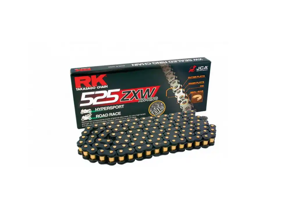 Mega-Angebot Motorradkette RK 525 ZXW Kette schwarz / stahl / gold / rot / grün / blau / orange 124 Glieder