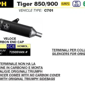 ARROW VELOCE Endschalldämpfer Aluminium Schwarz passend für Triumph Tiger 850-900 20-23 Geprüft