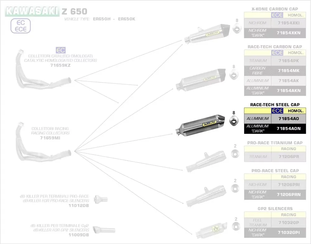 Günstig Arrow Race Tech Aluminium Endschalldämpfer passend für Kawasaki Z 650, Ninja 650, Versys 650 (17–22)