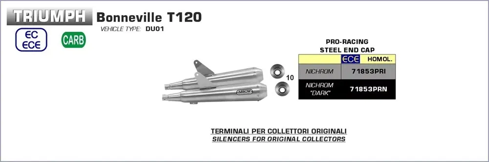 Arrow Pro-Racing Endschalldämpfer passend für Triumph Bonneville T100/T120 Neu