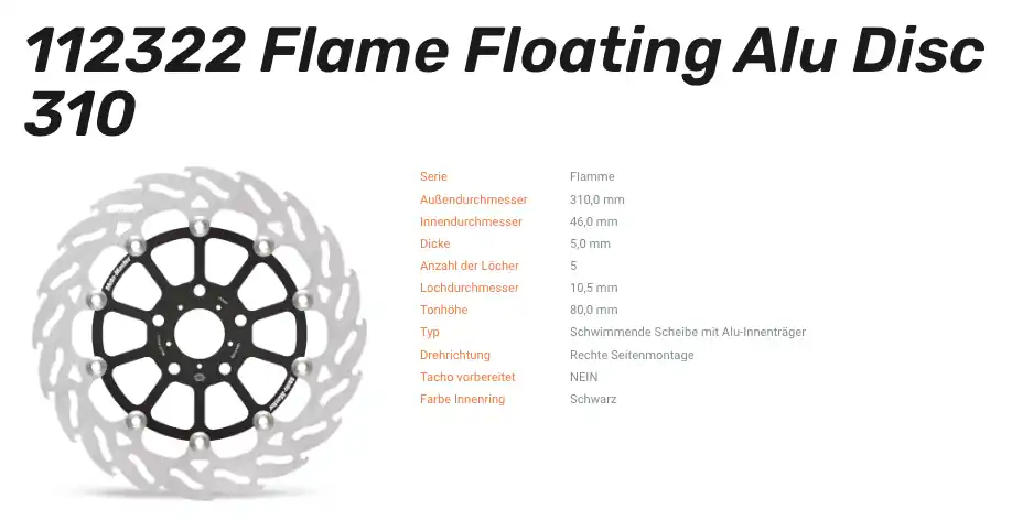 Moto-Master Bremsscheibe Flame Floating Alu-Disc vorne passend für Honda - 112322 Jetzt Kaufen