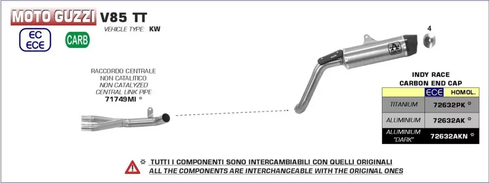 Arrow Indy Race Endschalldämpfer passend für Moto Guzzi V85 TT 19-21 Beliebt