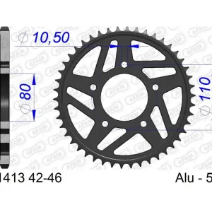 Nur Heute Kettenrad Aluminium 42 bis 46 Zähne passend für Honda CB 400 N / Kymco 250 Venox (520)
