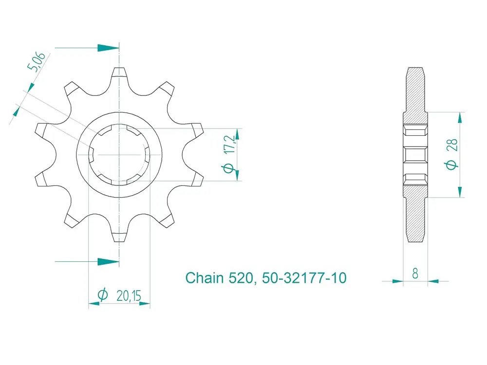 Ritzel 9 10 Zähne (520) passend für Sherco Trial / X- Ride Zertifiziert