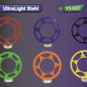 Günstig Kettenrad UltraLight Stahl 46 bis 52 Zähne schwarz grün (520) passend für Kawasaki KDX / KLX / KX