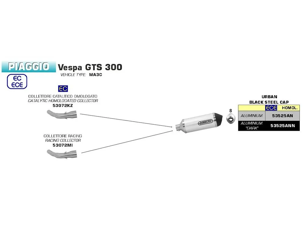 ARROW - Racing Zwischenrohr passend für Piaggio Vespa GTS 300, Baujahre: ab 2017 Aktuell