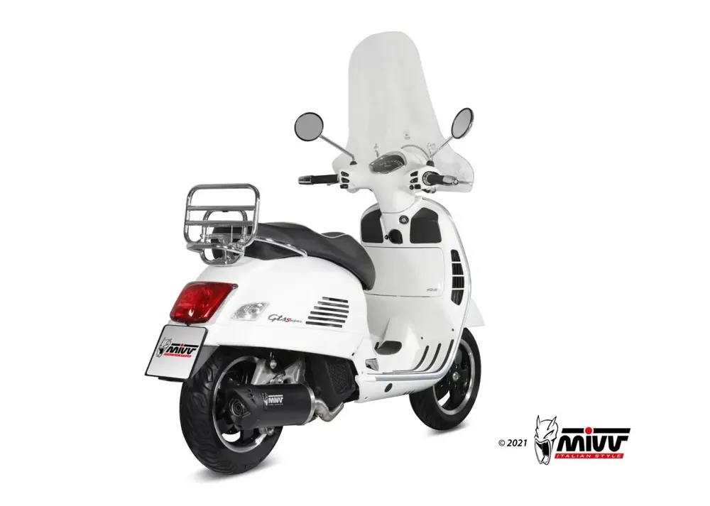MIVV Mover Edelstahl Schwarz Endschalldämpfer passend für Vespa GTS 125 Neue Kollektion