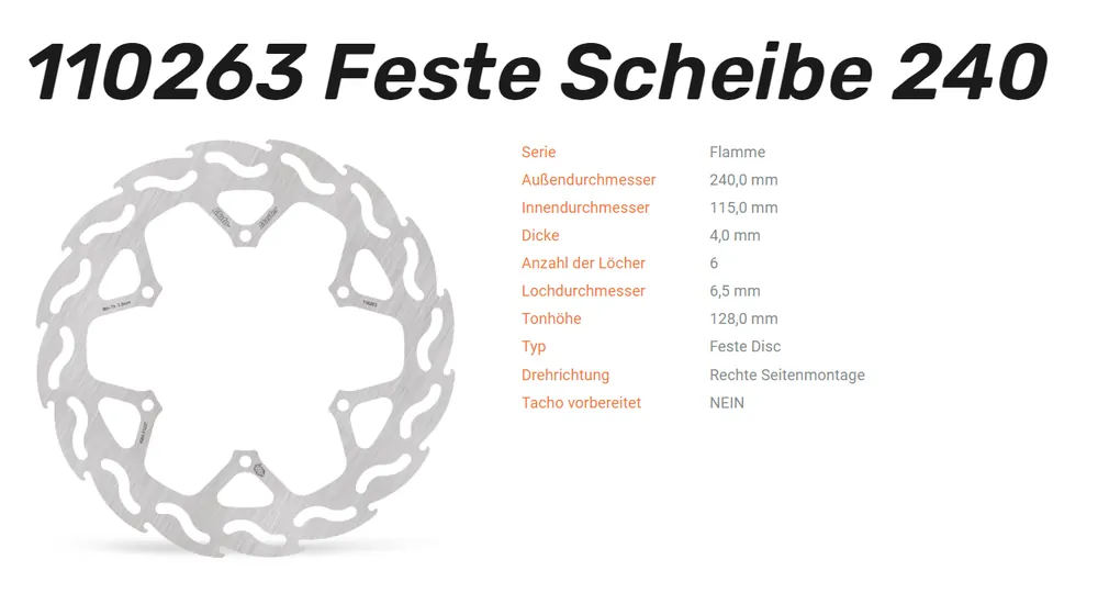 Moto-Master Bremsscheibe Flame hinten passend für TM Racing - 110263 Markenprodukt
