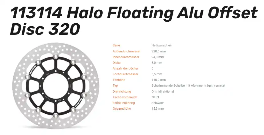 Neue Ware Moto-Master Bremsscheibe Floating-Alu Offset Halo-Serie passend für Honda - 113114