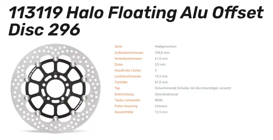 Top-Angebot Moto-Master Bremsscheibe Floating-Alu Offset Halo-Serie passend für Kawasaki - 113119