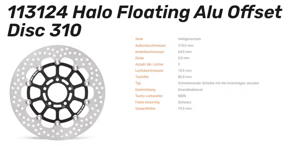 Moto-Master Bremsscheibe Floating-Alu Offset Halo-Serie passend für Suzuki - 113124 Highlight