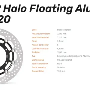 Moto-Master Bremsscheibe Floating-Alu Offset Halo-Serie passend für Yamaha - 113129 Echt