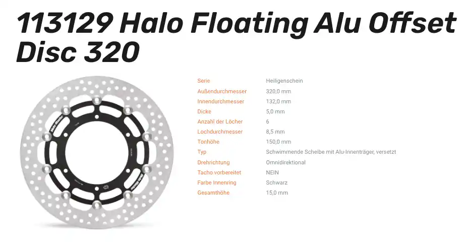 Moto-Master Bremsscheibe Floating-Alu Offset Halo-Serie passend für Yamaha - 113129 Echt