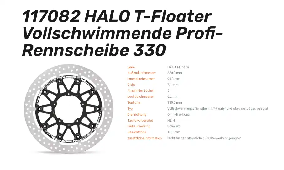 Gratis Versand Moto-Master schwimmende Profi-Rennscheibe Halo T-Floater passend für Honda - 117082