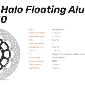 Abverkauf Moto-Master Bremsscheibe Floating-Alu Offset Halo-Serie passend für Honda - 113157