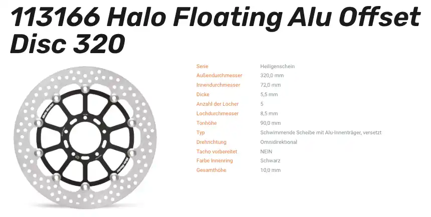 Zertifiziert Moto-Master Bremsscheibe Floating-Alu Offset Halo-Serie passend für Ducati - 113166