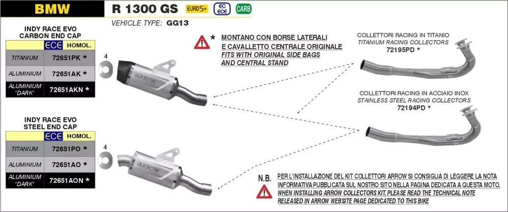 Garantierte Lieferung ARROW Krümmer Titan passend für BMW R 1300 GS 2024