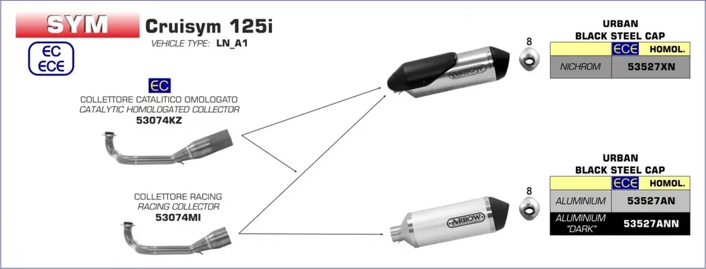 Arrow Verbindungsrohr mit Kat passend für SYM CruiSym 125i 18-20 Markenprodukt