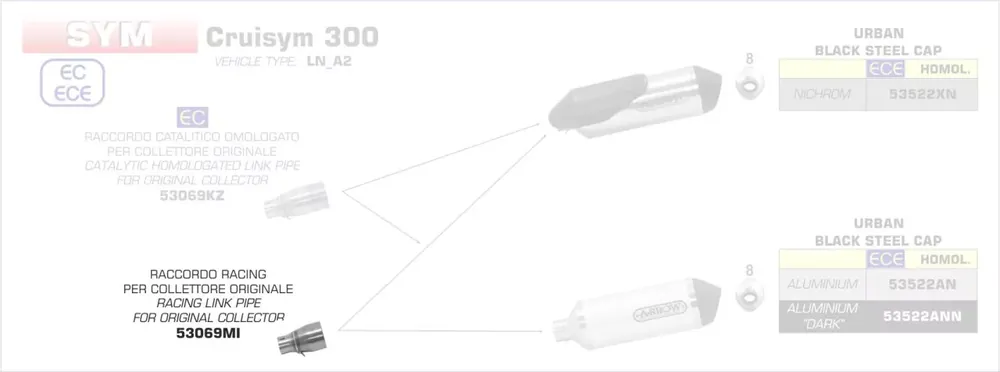 Arrow Verbindungsrohr ohne Kat passend für SYM Cruisym 300 (2017–2020) Gratis Versand