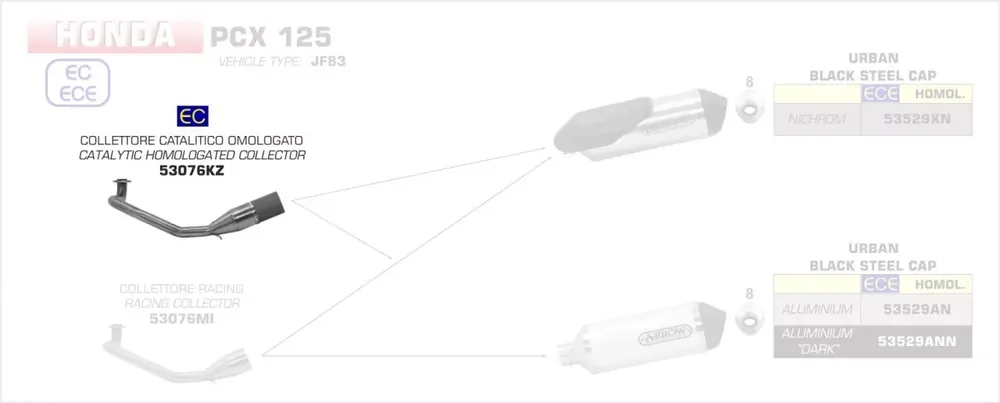 Arrow Krümmer mit Kat passend für Honda PCX 125 18-19 Neue Kollektion