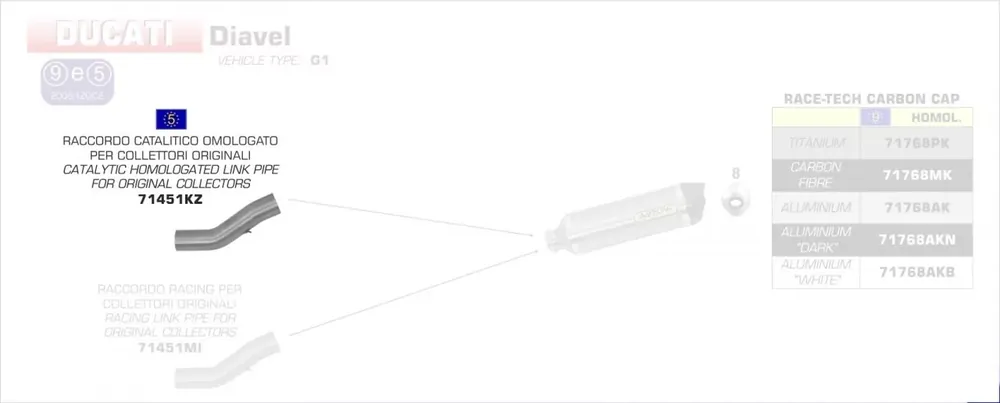 Arrow Verbindungsrohr mit Kat passend für Ducati Diavel & Monster 821/1200 Geprüft