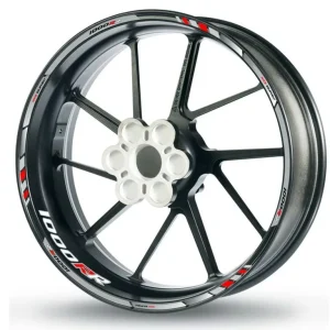 Kostenfreie Lieferung Felgenrandaufkleber passend für BMW S1000RR | M1000RR chrom-weiß-rot