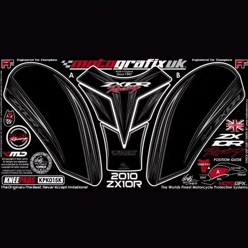 Motografix Tankschutz Knie Pads passend für Kawasaki ZX10R 2008-2010 Top-Seller