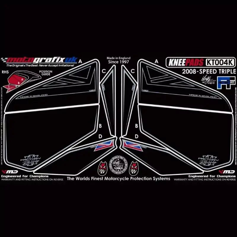 Motografix Tankschutz Knie Pads passend für Triumph Speed Triple 1050 2008–2010 Begrenztes Angebot