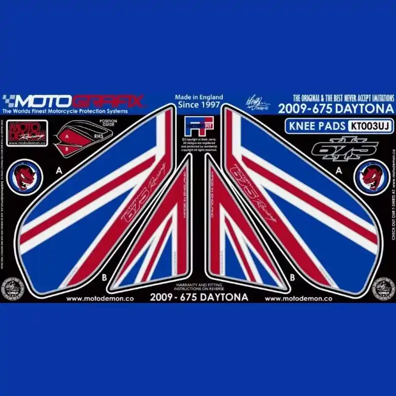 Geprüft Motografix Tankschutz Knie Pads passend für Triumph Daytona 675 2009