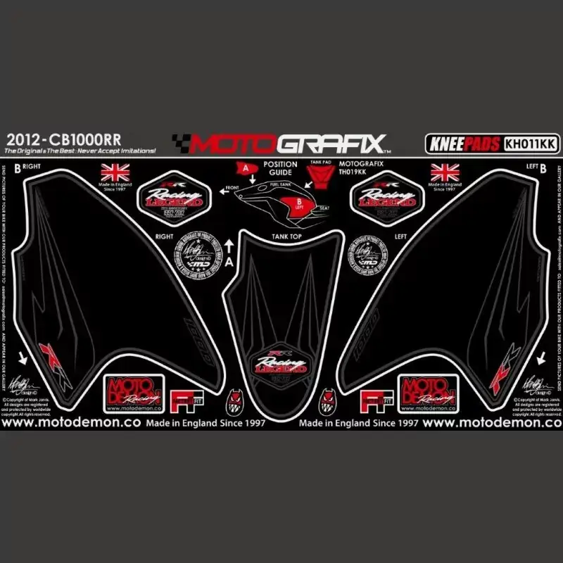 Zertifiziert Motografix Tankschutz Knie Pads passend für Honda CBR 1000 RR Fireblade 2012-2016