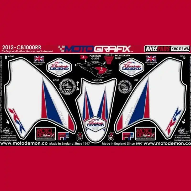 Letzte Chance Motografix Tankschutz Knie Pads passend für Honda CBR 1000 RR Fireblade 2012-2016