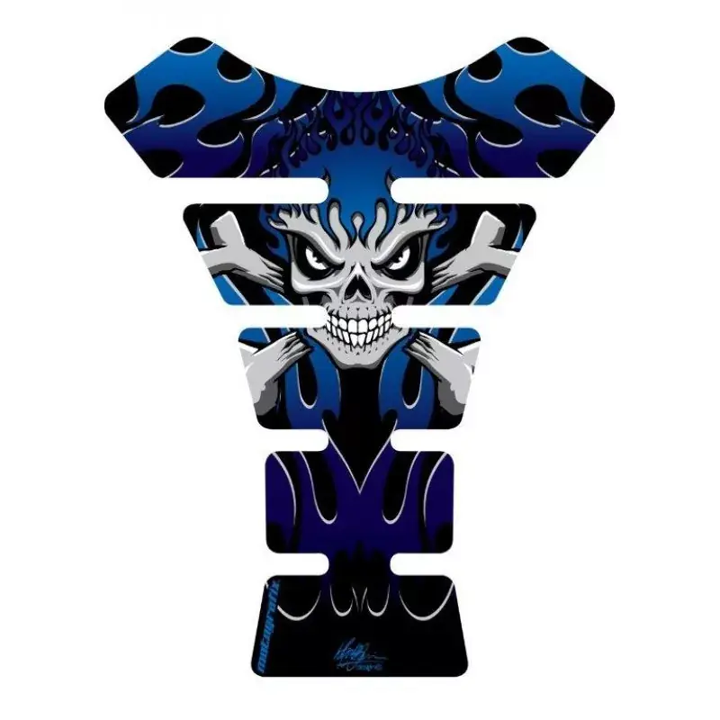 Must-Have Motografix Flaming Skull Blue 3D Gel Tank Pad Protector ST063B