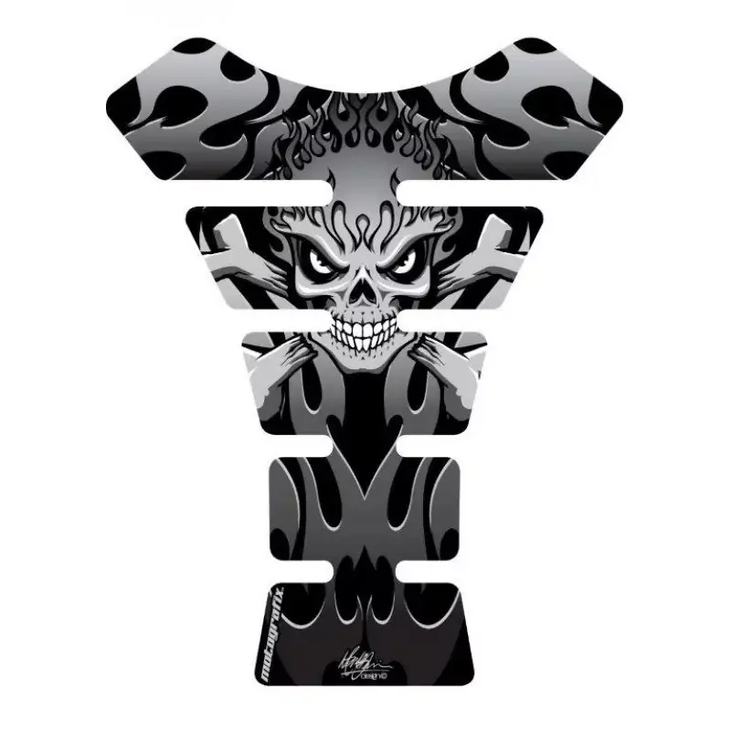 Top-Angebot Motografix Flaming Skull Silber/Schwarz 3D Gel Tankpad Protector ST063KS