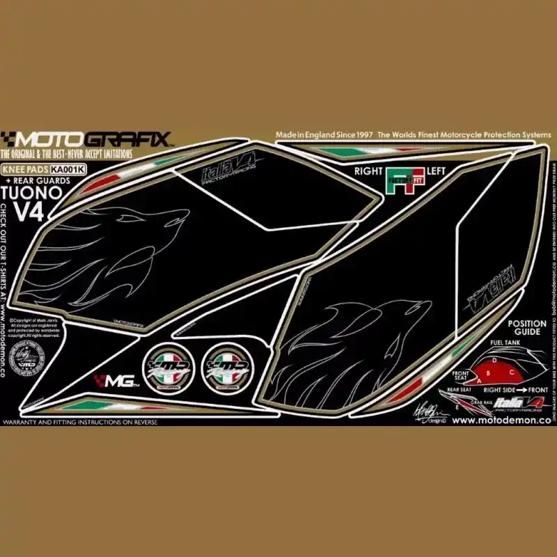 Motografix Tankschutz Knie Pads passend für Aprilia Tuono V4 2011-2014 Begrenztes Angebot