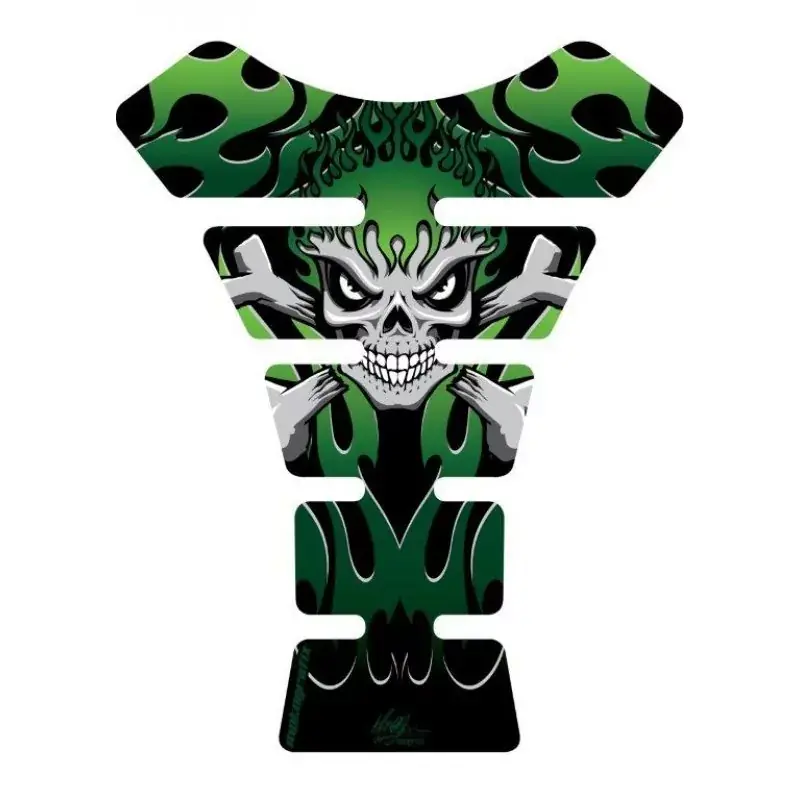Motografix Flaming Skull Green 3D Gel Tank Pad Protector ST063G Expressversand