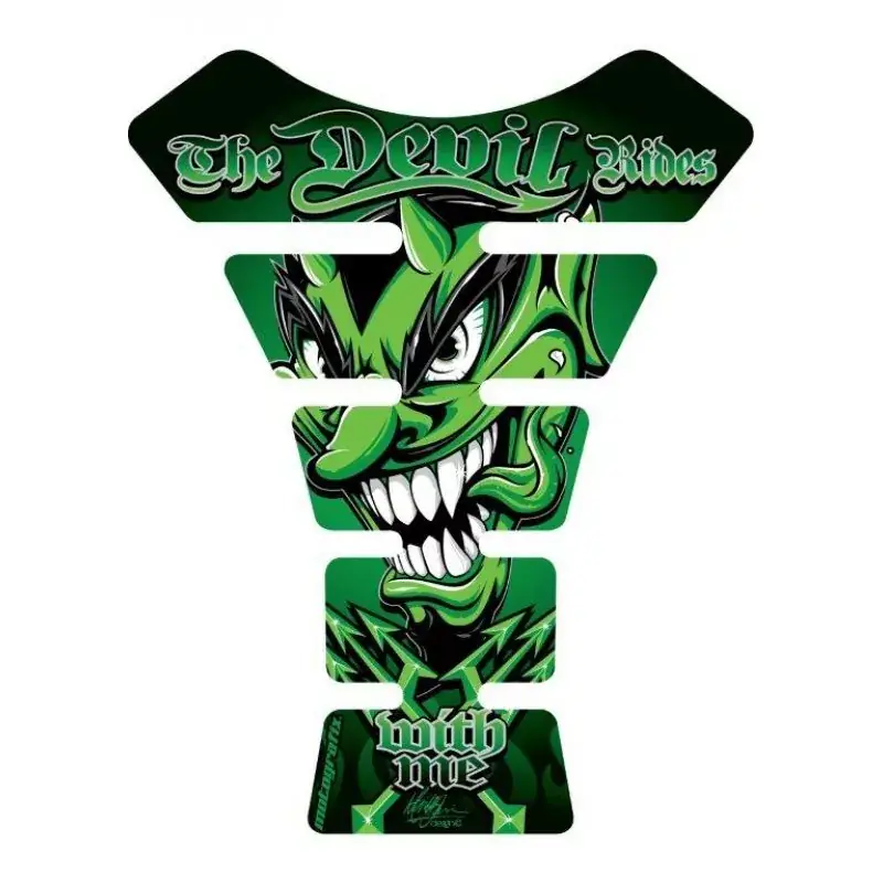 Motografix The Devil Rides With Me Green 3D Gel Tank Pad Protector Finale Aktion