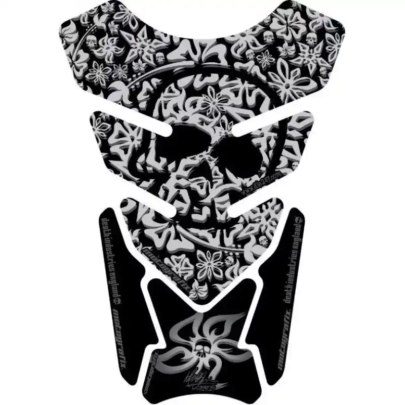 Motografix Hawaiian Aloha Skull Design Silber / Schwarz 3D Gel Tankpad Letzte Chance