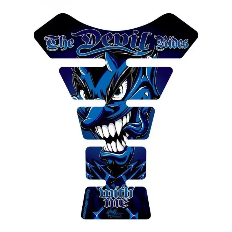 Sale Motografix The Devil Rides With Me Blue 3D Gel Tank Pad Protector